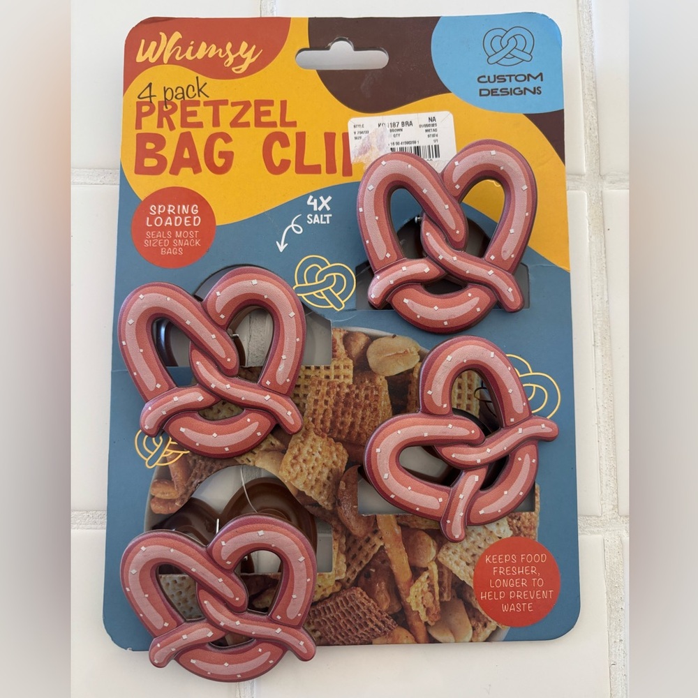 Whimsy Pretzel Bag Clips 4 Pack Snack Chip Bag Sealer Cute Kitchen